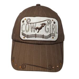 Cow Girl Strapback Baseball Cap Brown One Size Adjustable Embroidered Rhinestone